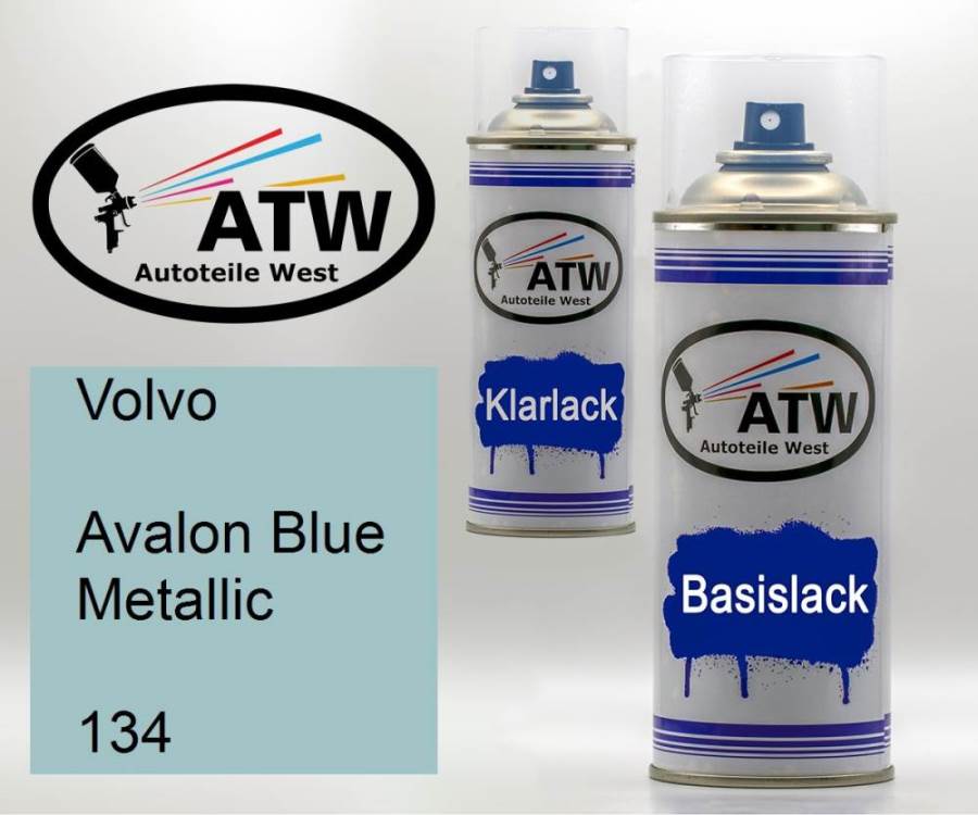 Volvo, Avalon Blue Metallic, 134: 400ml Sprühdose + 400ml Klarlack - Set, von ATW Autoteile West.